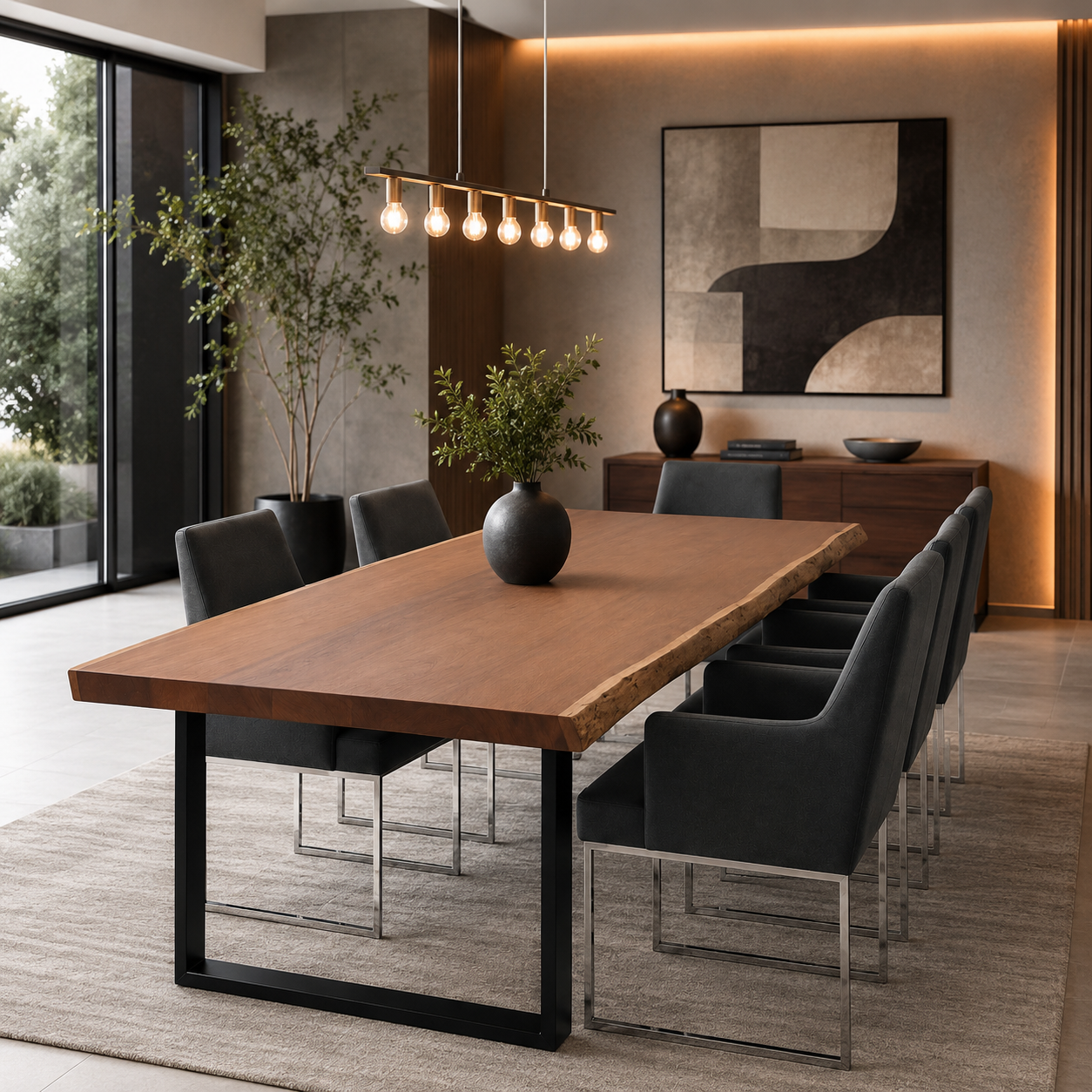 Mesa de comedor con base metálica negra